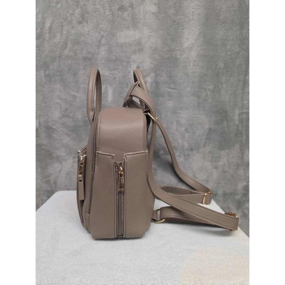 Ayla & Co The Mini Taupe Vegan Leather Diaper Bag Backpack Organizer Taupe